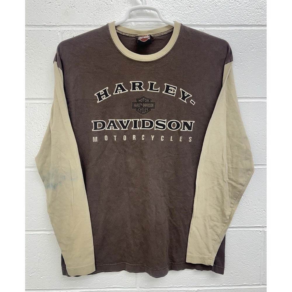 Harley Davidson Wytheville Virginia Two Tone Long Sleeve Shirt Brown / Men's Med